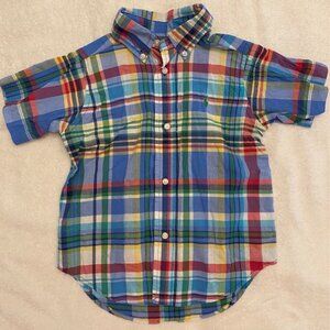 Ralph Lauren Boys Button Down Casual Plaid Dress Shirt Size 2/2T Multi-Colored